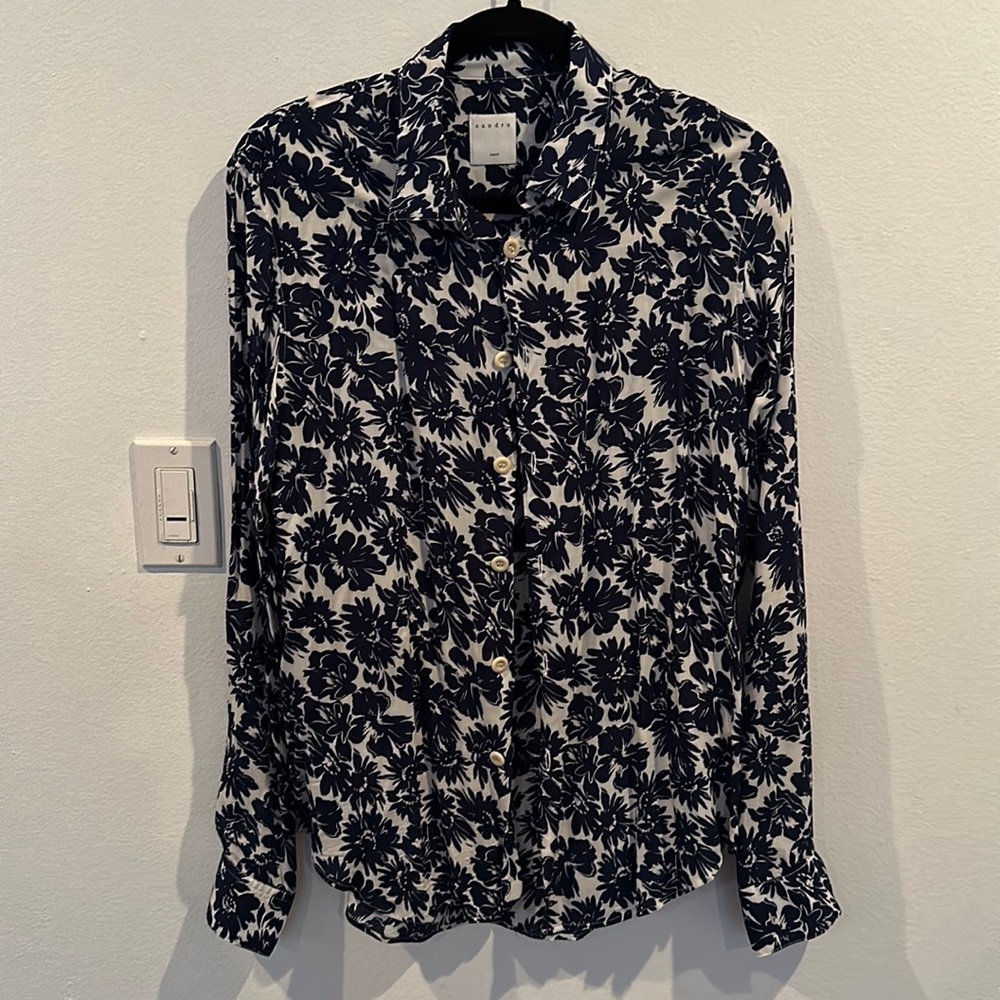 Sandro Men’s flower print viscous long sleeve button down shirt